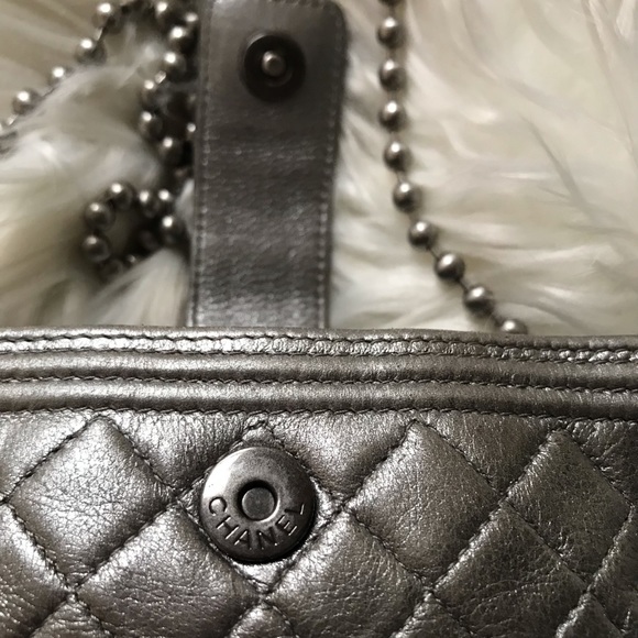 Authentic Chanel Mini Boy Lambskin Metallic Crossbody Bag Clutch Wallet on Chain - Picture 11 of 16